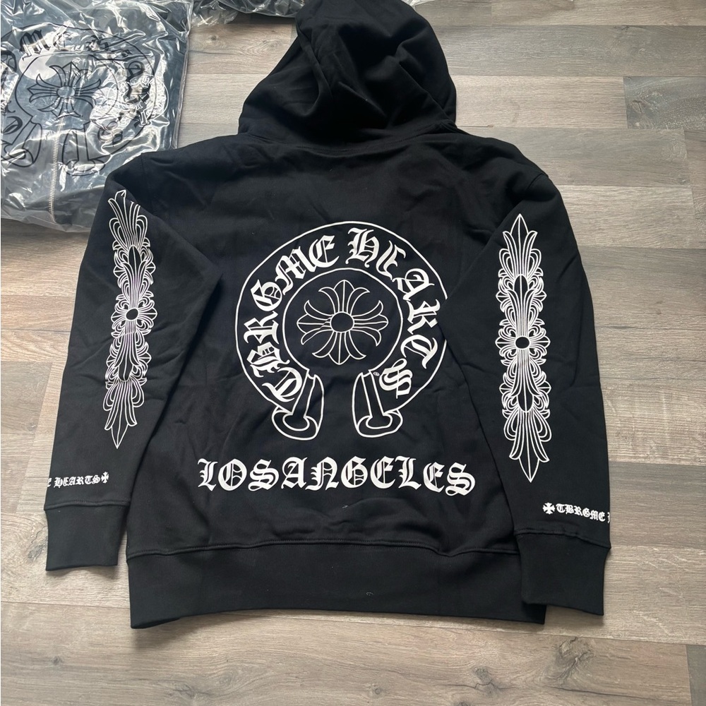 Chrome Hearts Black Zip-Up Sweater with White Graphics